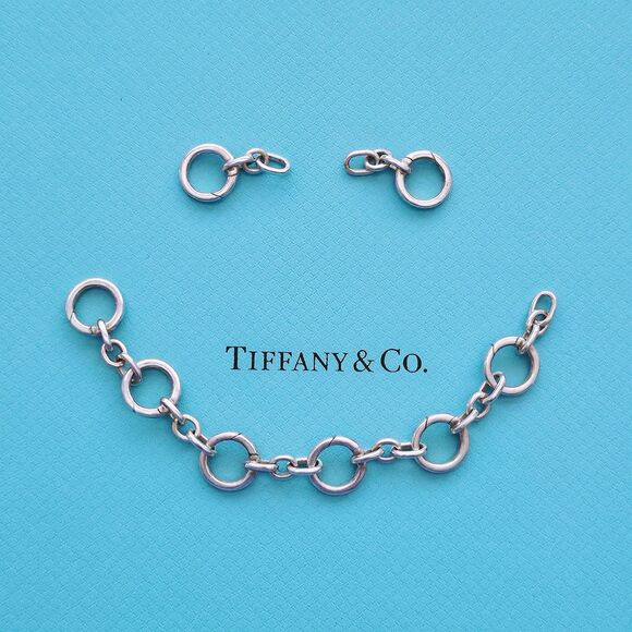 ULTRA RARE Tiffany & Co. Circle Round Clasping Link Silver Bracelet 7.25 In. - Picture 1 of 5